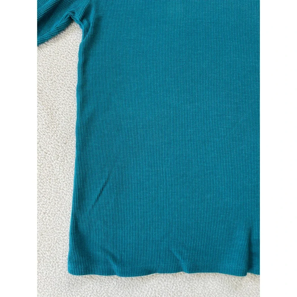 Levis Mens Medium Shirt Teal Waffle Knit Thermal Long Sleeve Crewneck Turquoise